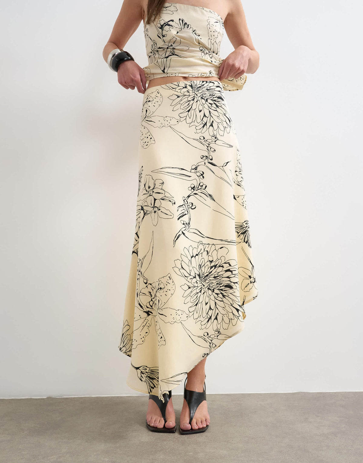 Topshop co-ord bias maxi slip skirt in sketched mono floral