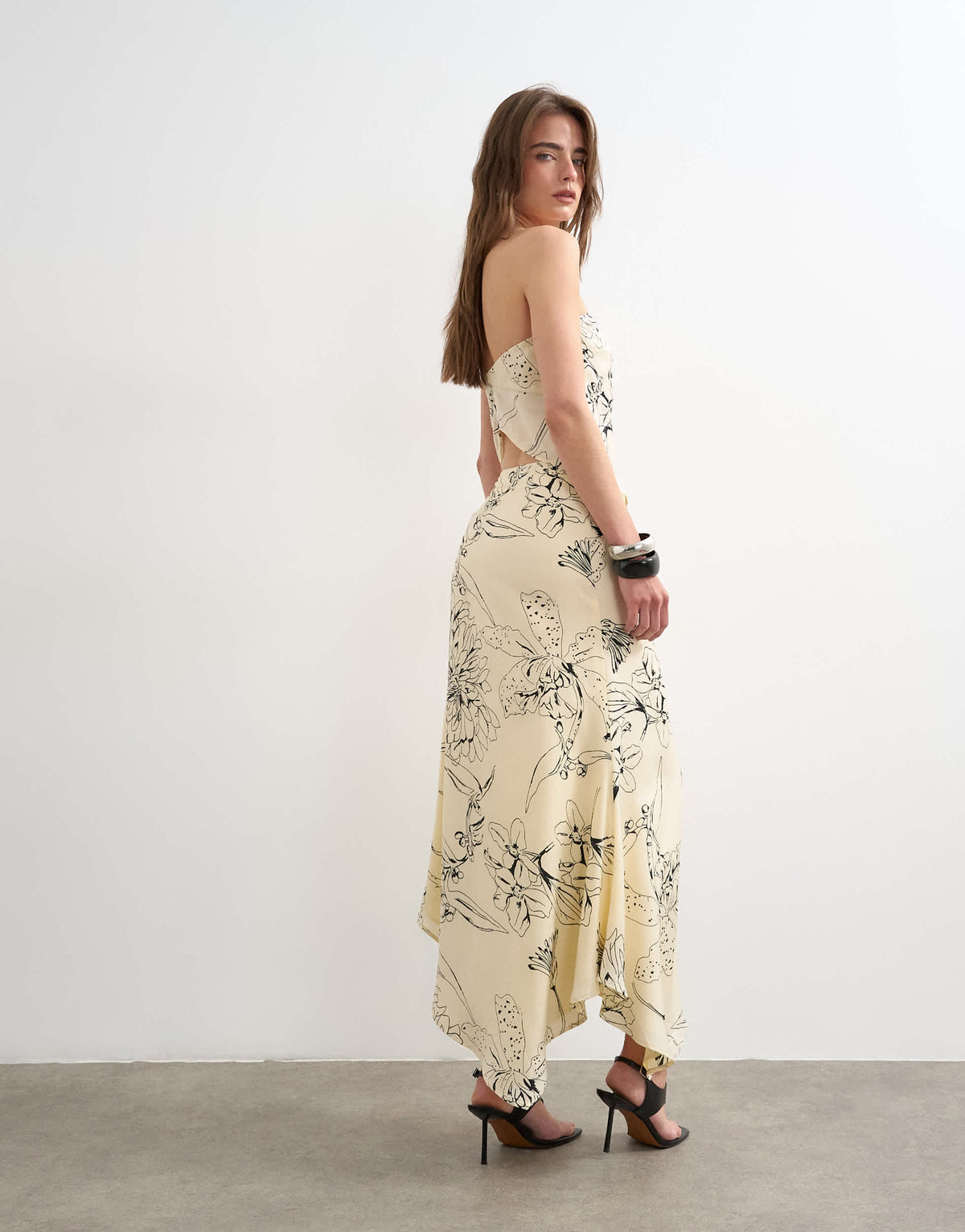 Topshop co-ord bias maxi slip skirt in sketched mono floral