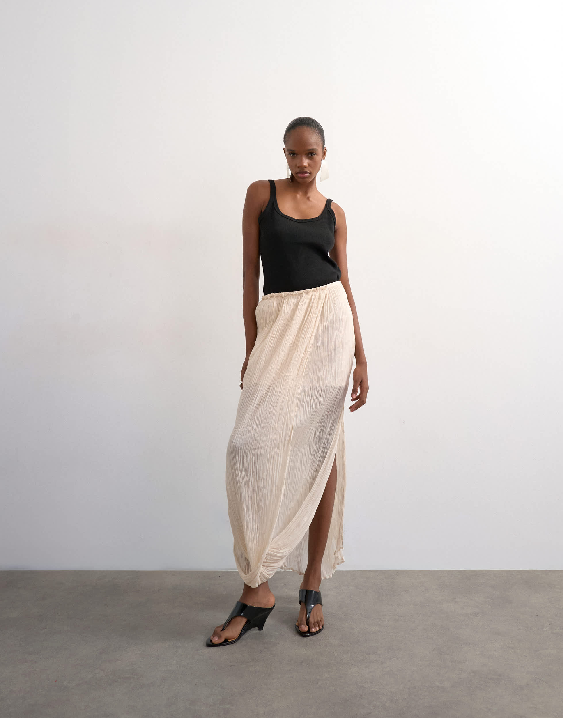 Topshop draped pleated fabric maxi skirt in ivory