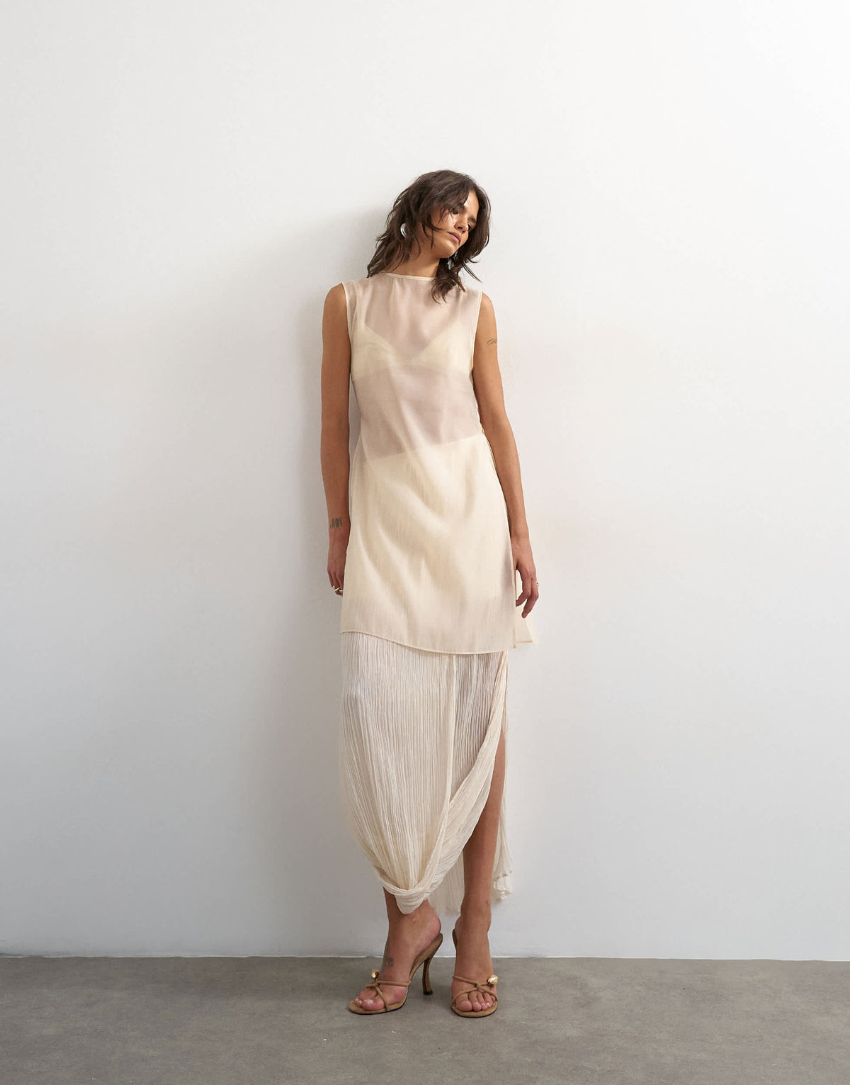 Topshop draped pleated fabric maxi skirt in ivory