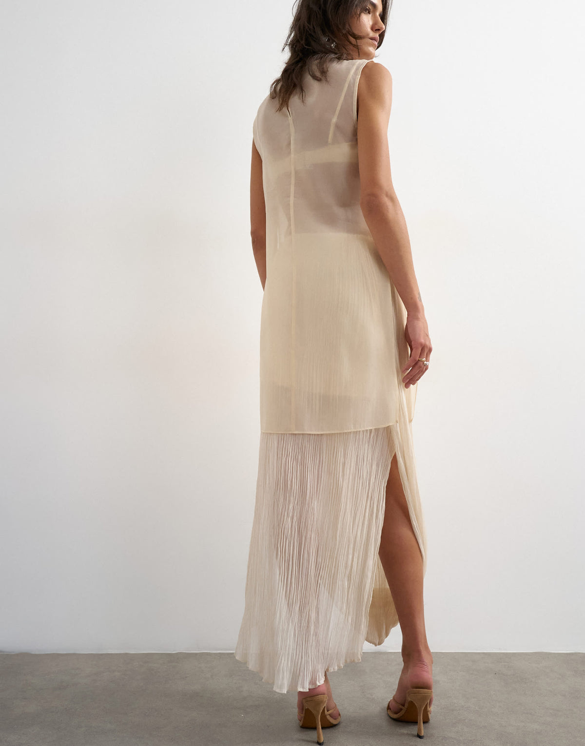 Topshop draped pleated fabric maxi skirt in ivory