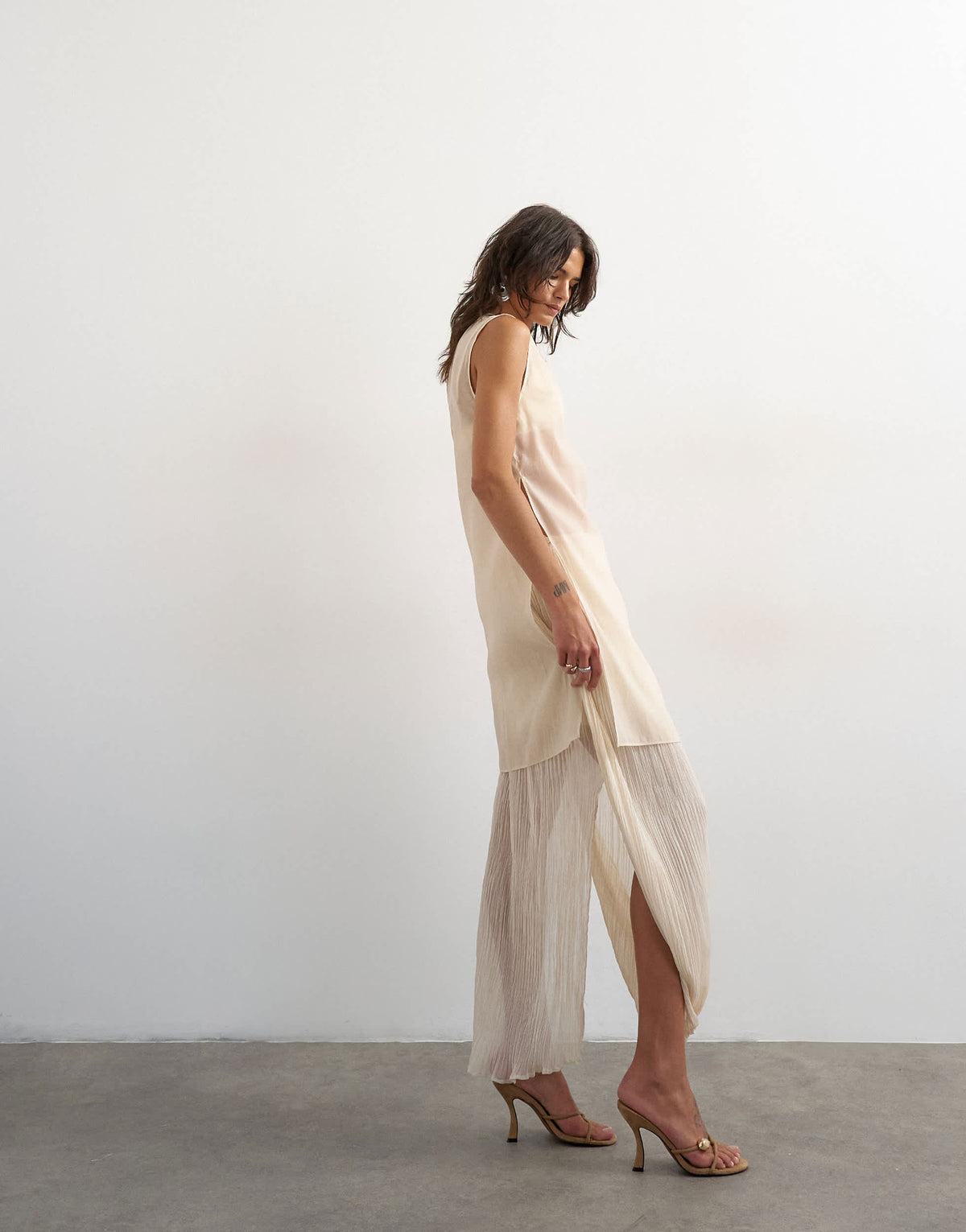 Topshop draped pleated fabric maxi skirt in ivory