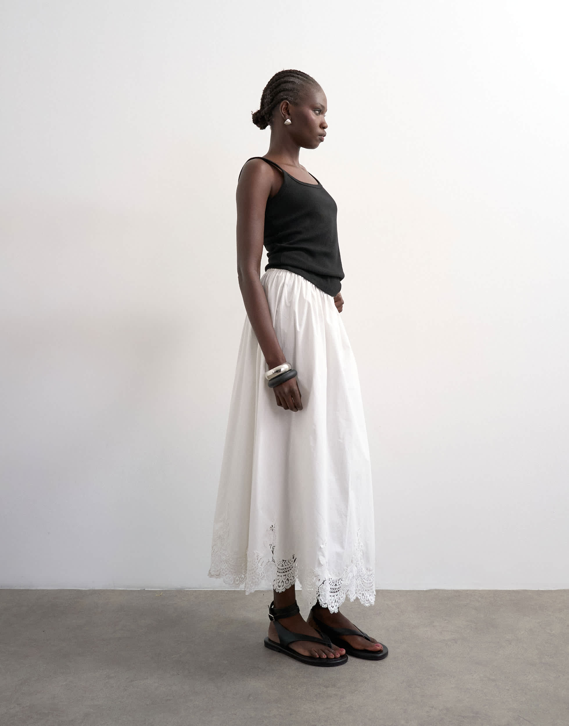 Topshop lace hem full circle maxi skirt in ivory
