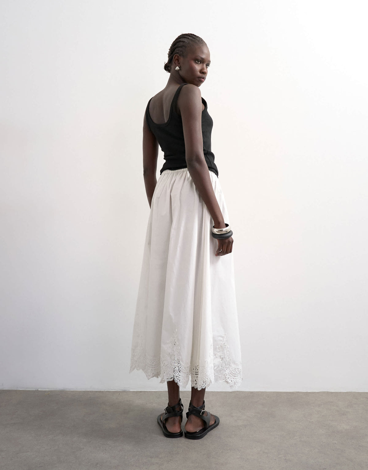 Topshop lace hem full circle maxi skirt in ivory