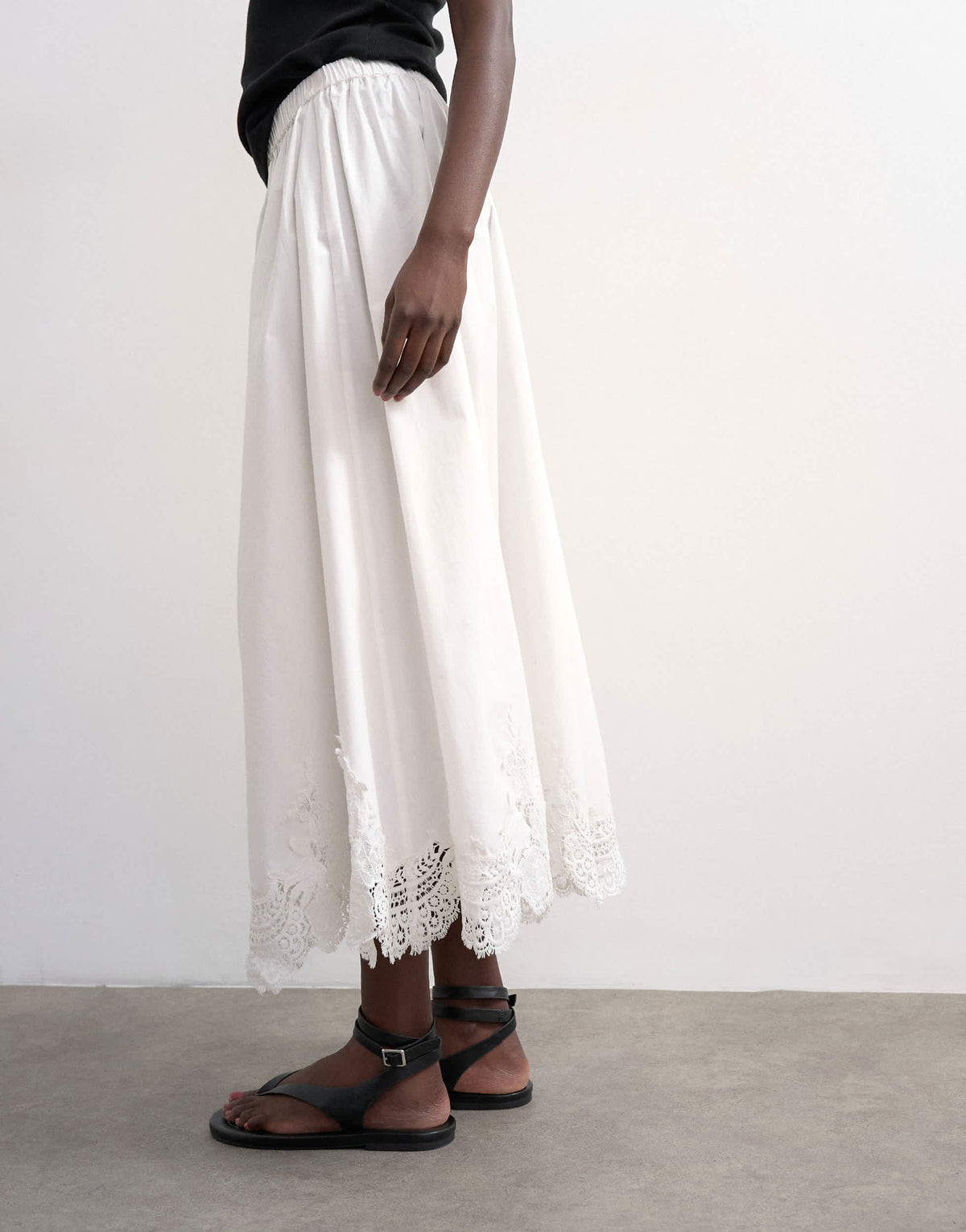 Topshop lace hem full circle maxi skirt in ivory