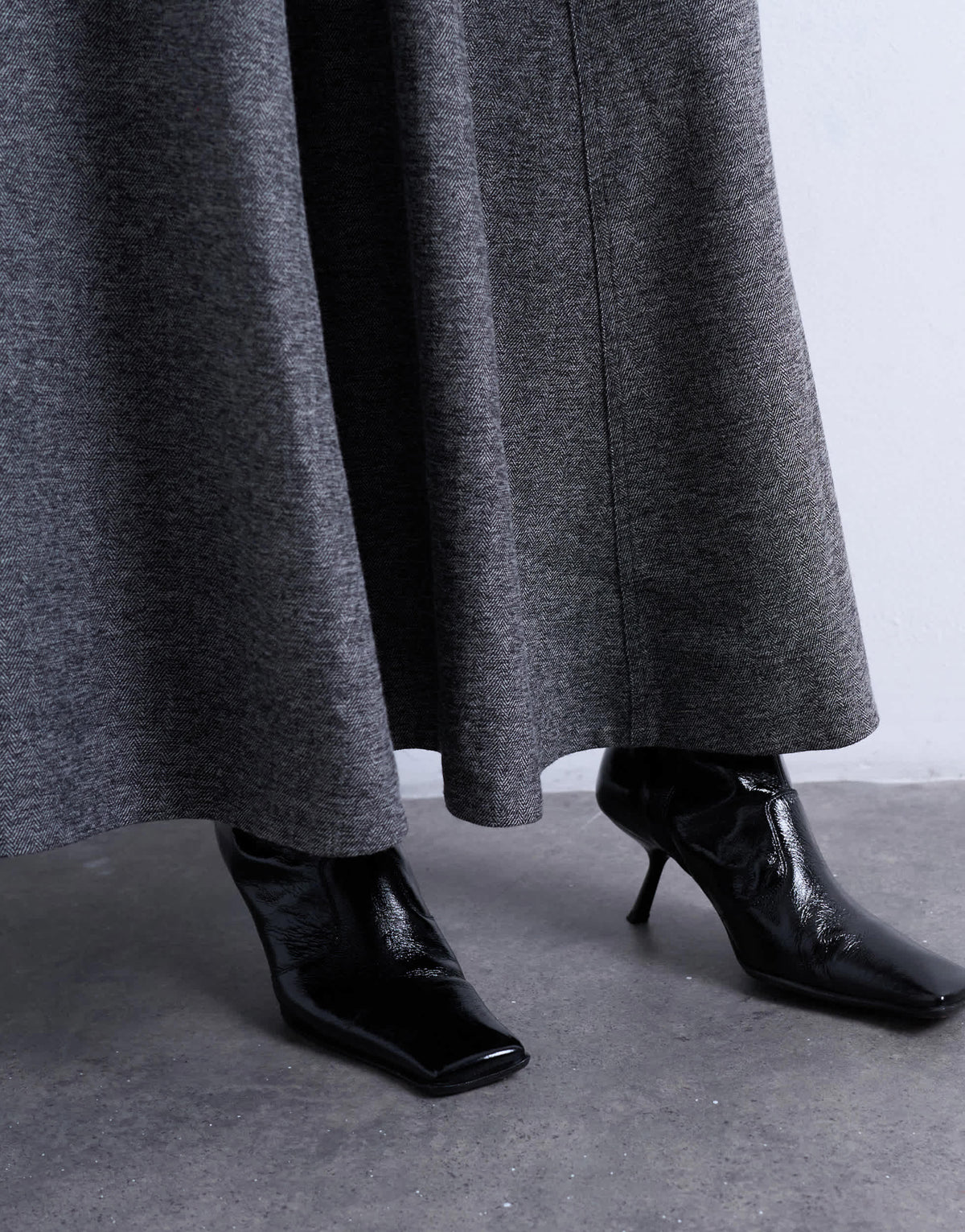 Topshop full circle maxi skirt with tie waist in grey herringbone