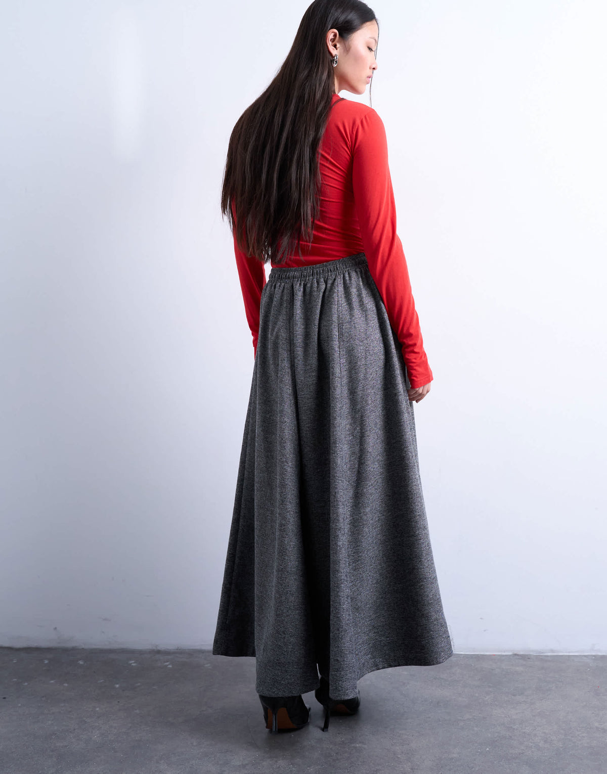 Topshop full circle maxi skirt with tie waist in grey herringbone