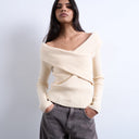 Topshop Strickoberteil mit umgeschlagenen Ärmeln in Elfenbein