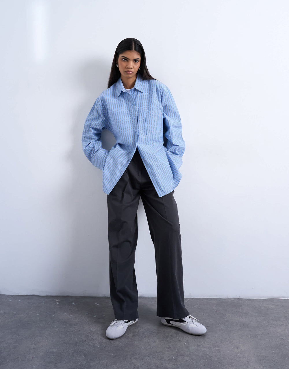 Topshop darted cuff oversized shirt in blue stripe