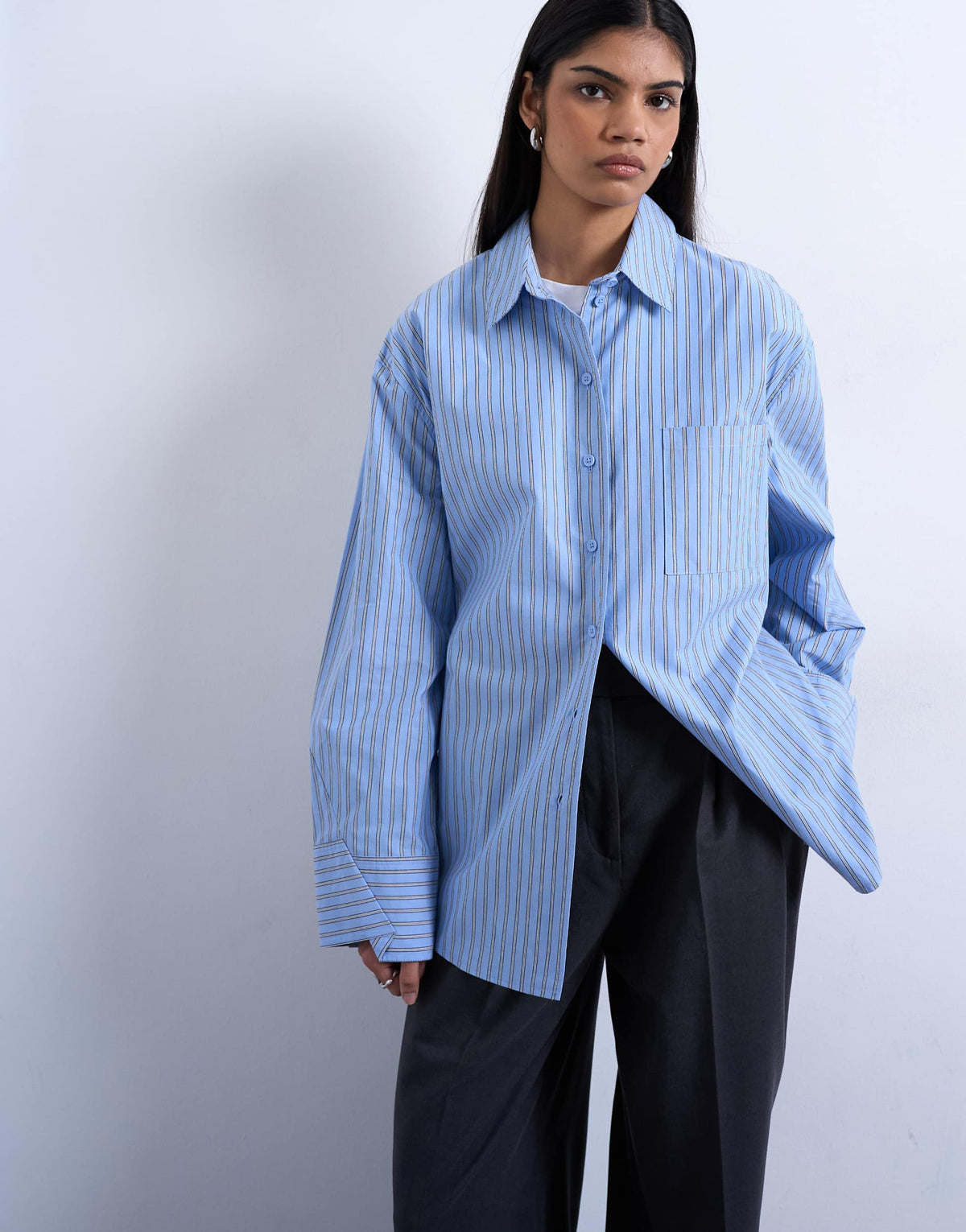 Topshop darted cuff oversized shirt in blue stripe