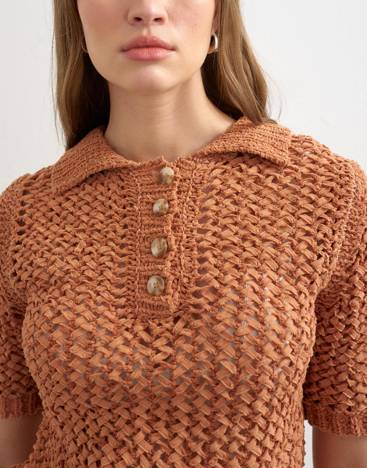 Topshop knitted tape yarn polo in rust