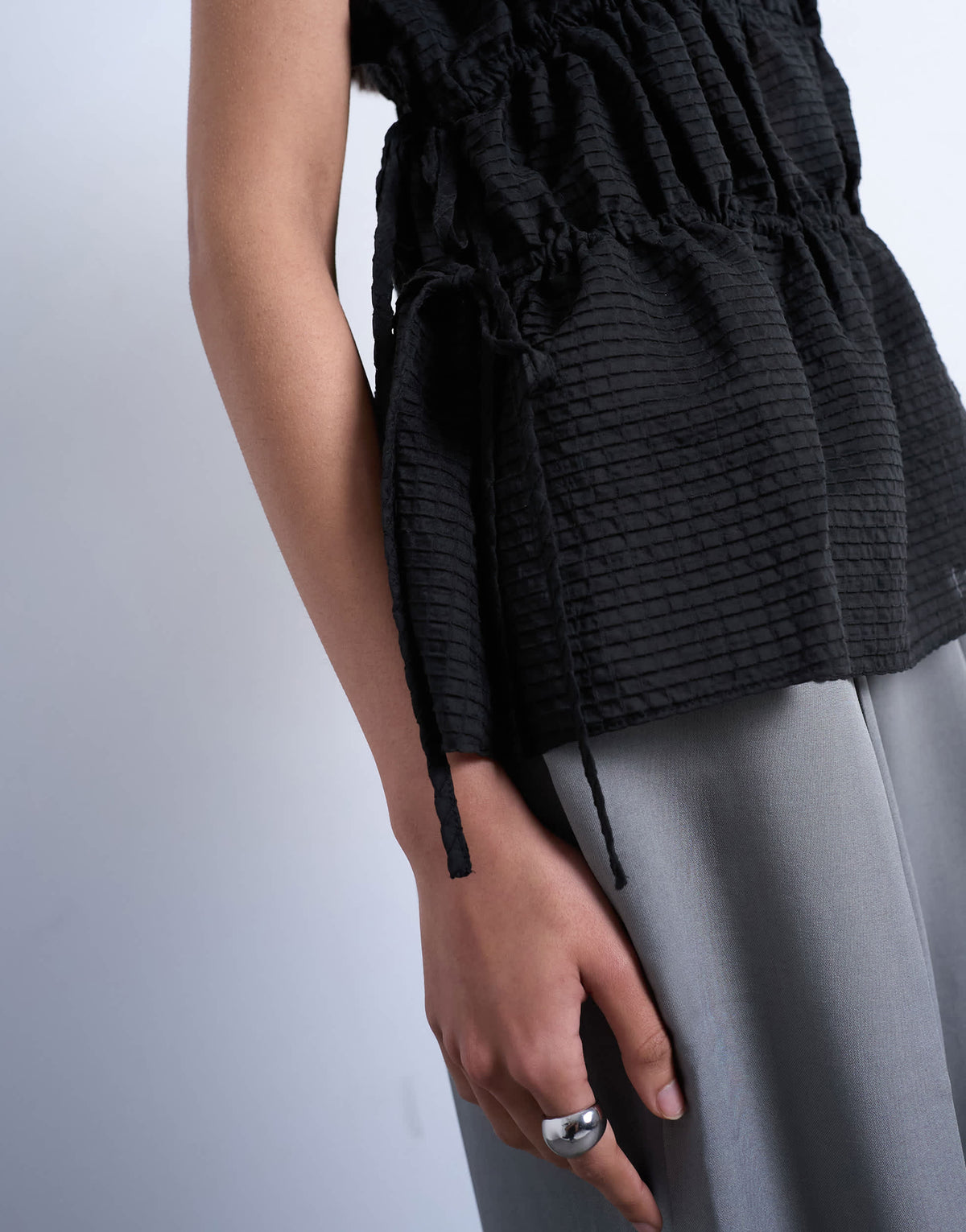 Topshop short sleeve channelled tie side top in black