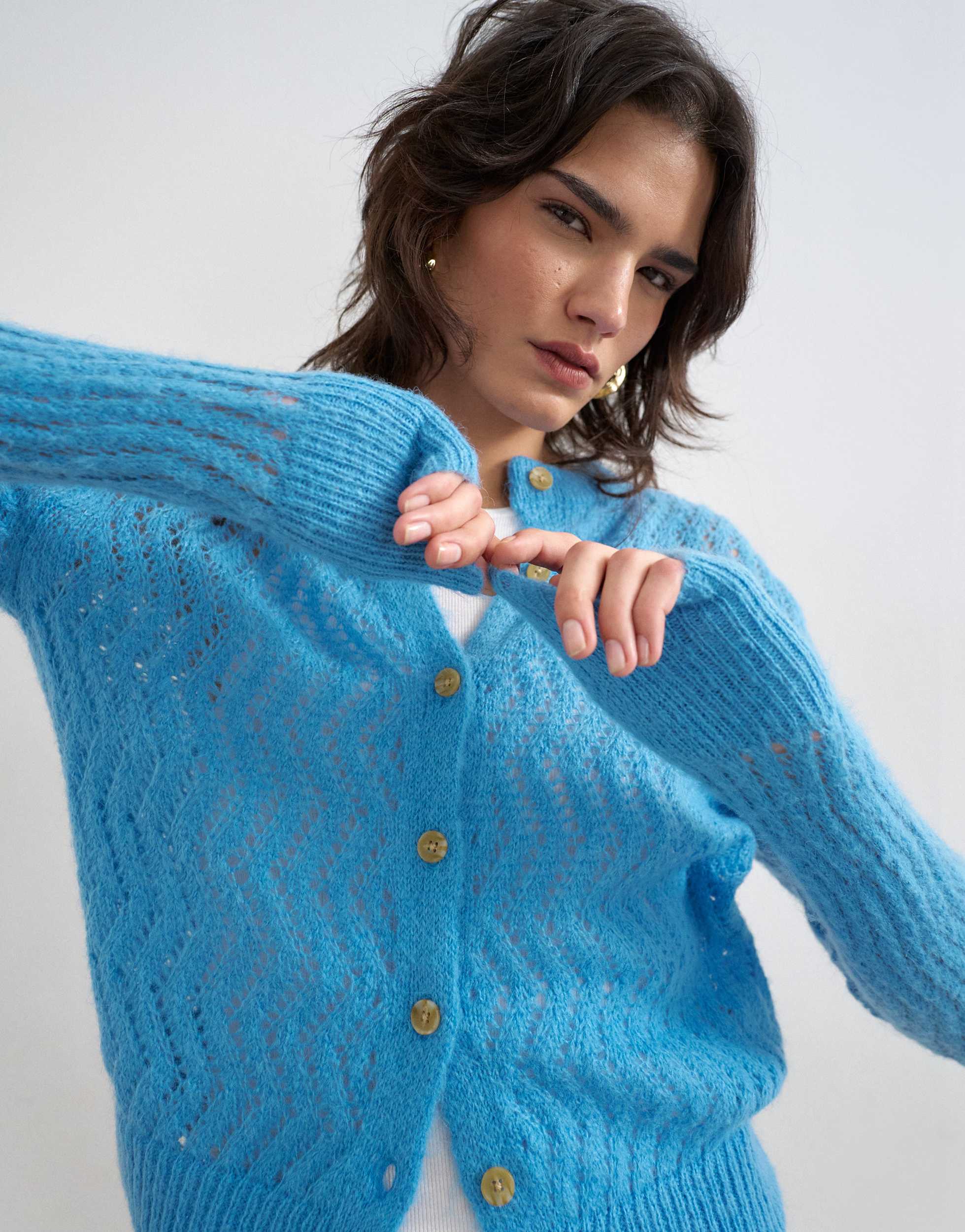 Topshop lightwieght pointelle cardigan in blue