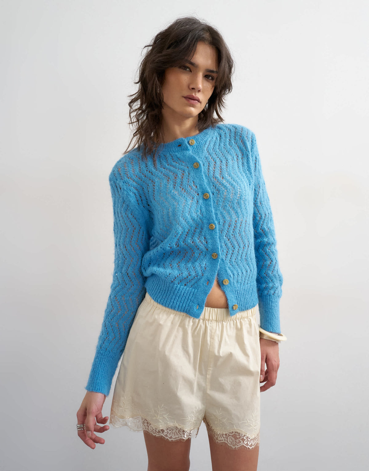 Topshop lightwieght pointelle cardigan in blue 
