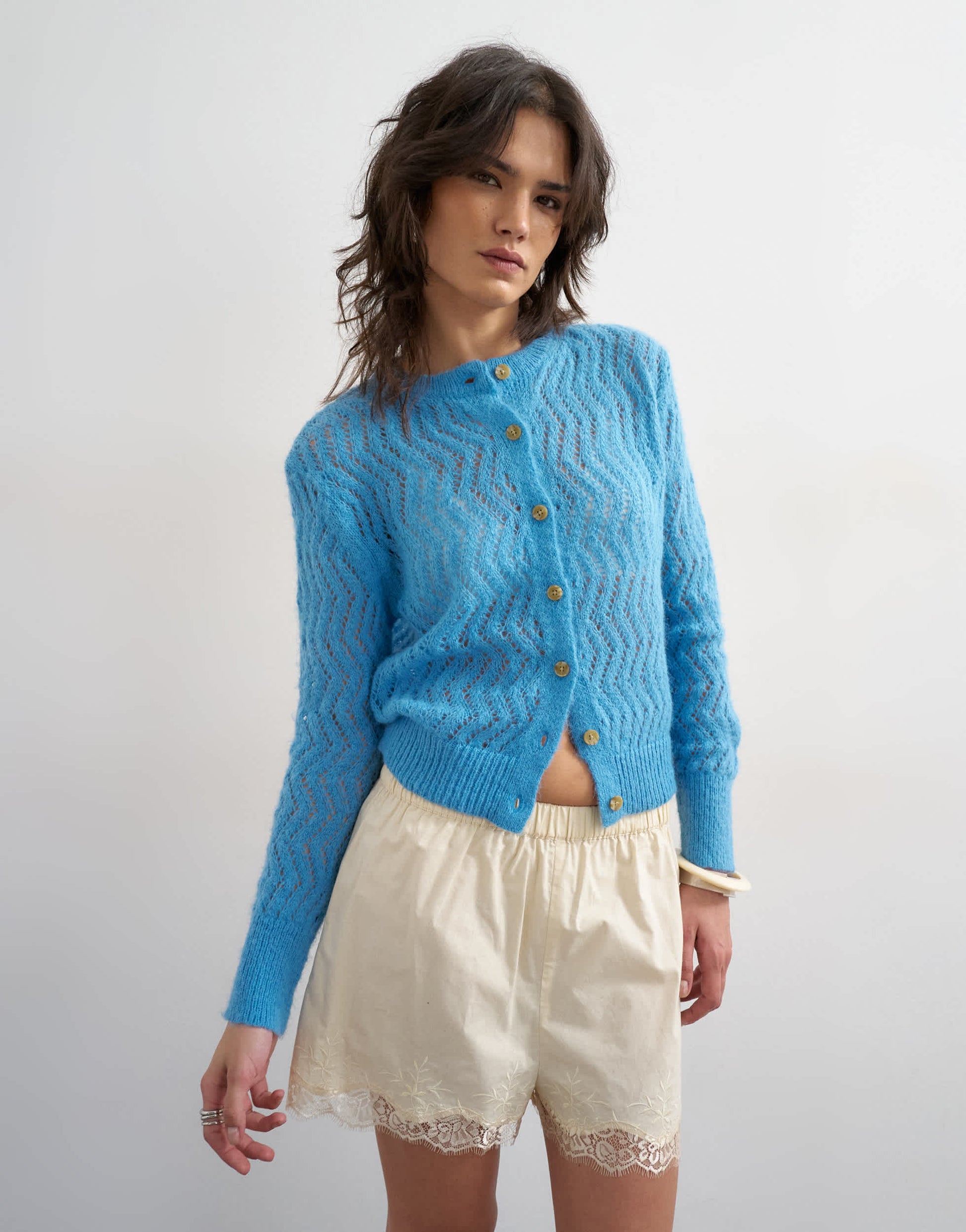 Topshop lightwieght pointelle cardigan in blue 