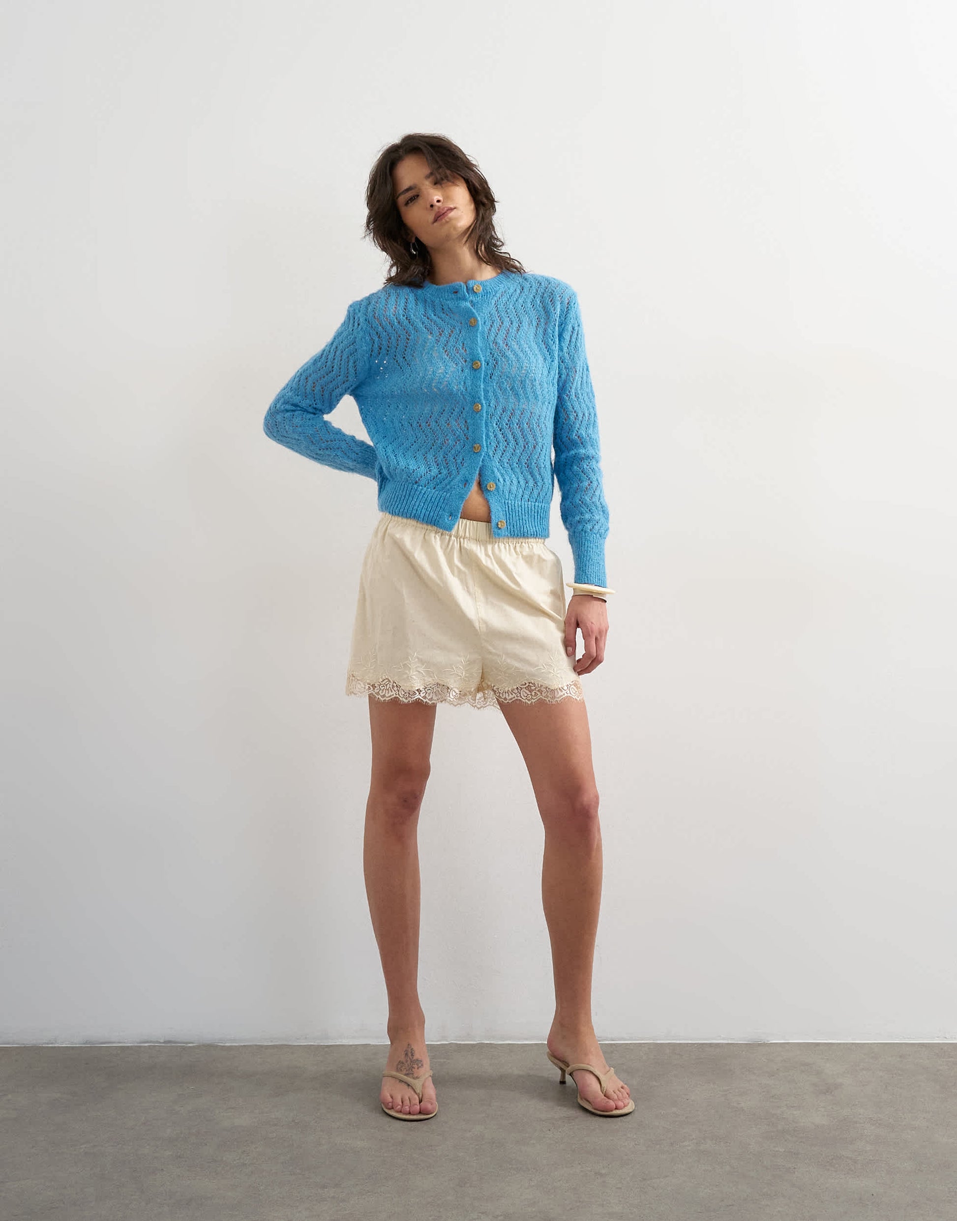 Topshop lightwieght pointelle cardigan in blue 