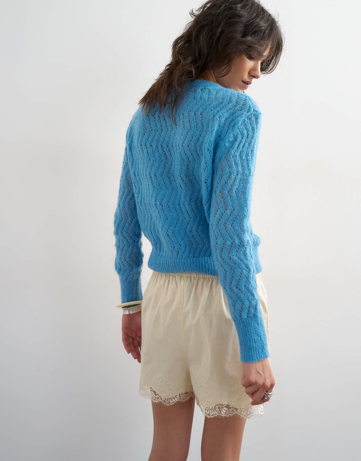 Topshop lightwieght pointelle cardigan in blue 