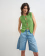 Topshop knitted textured tie front waistcoat in green