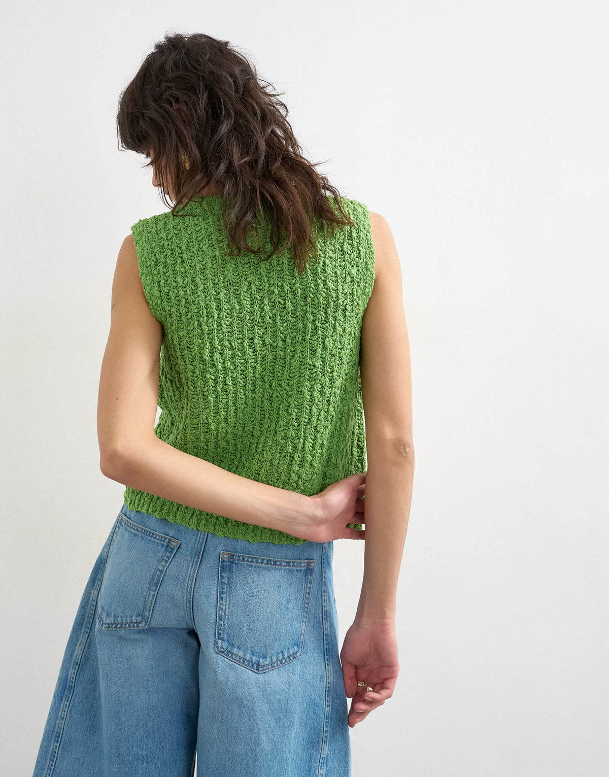Topshop knitted textured tie front waistcoat in green