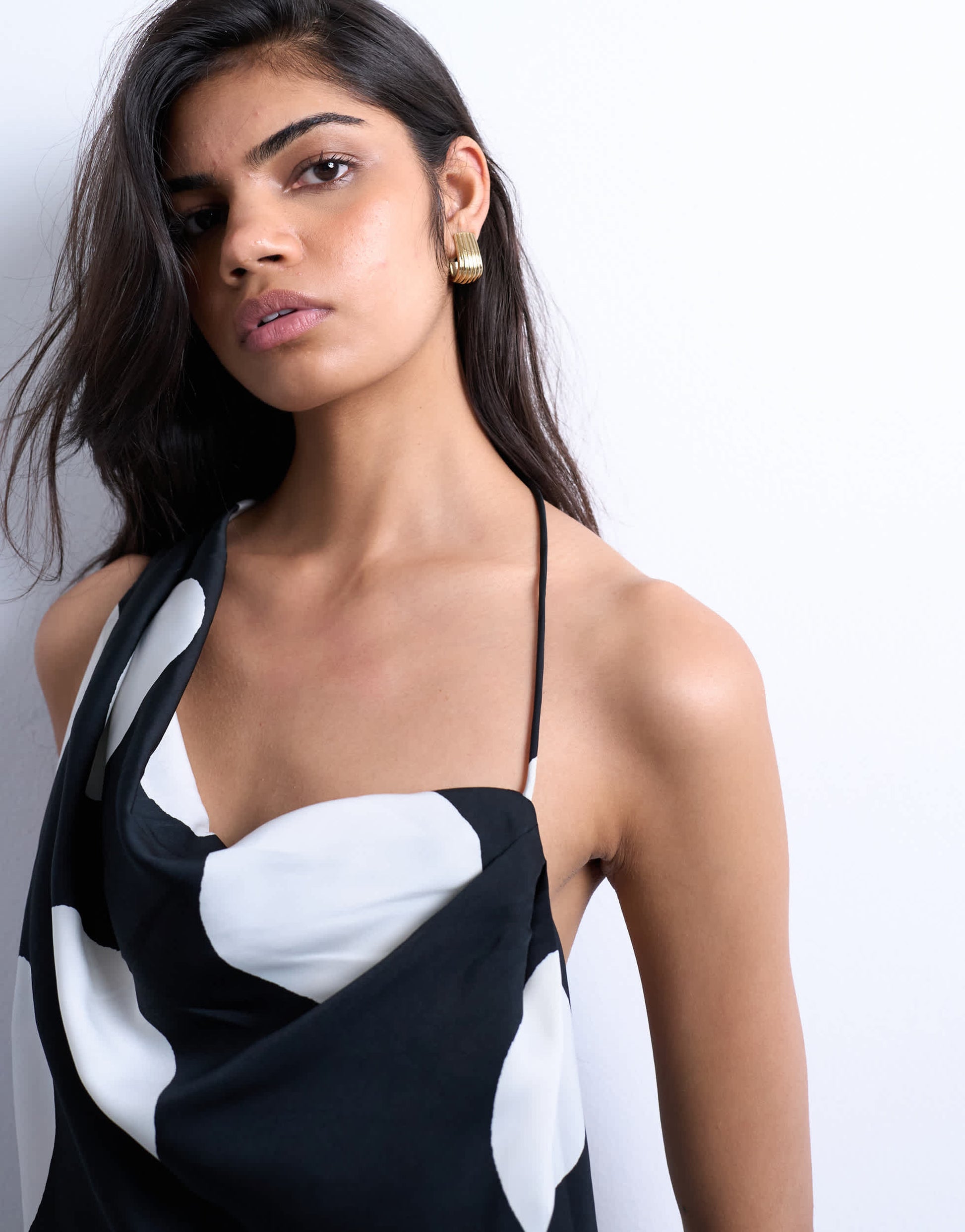 Topshop co-ord one shoulder satin top in large mono spot