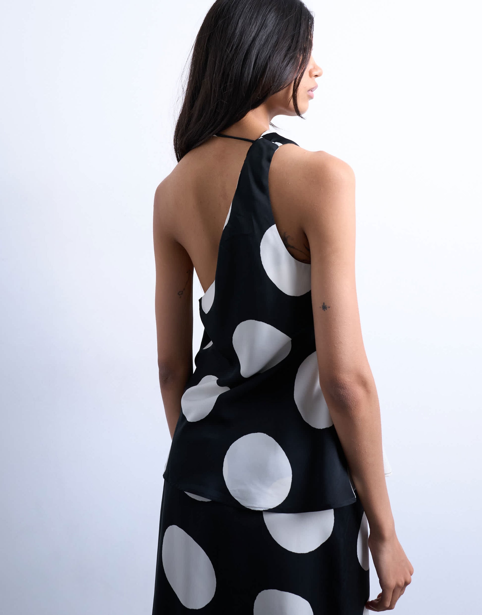 Topshop co-ord one shoulder satin top in large mono spot