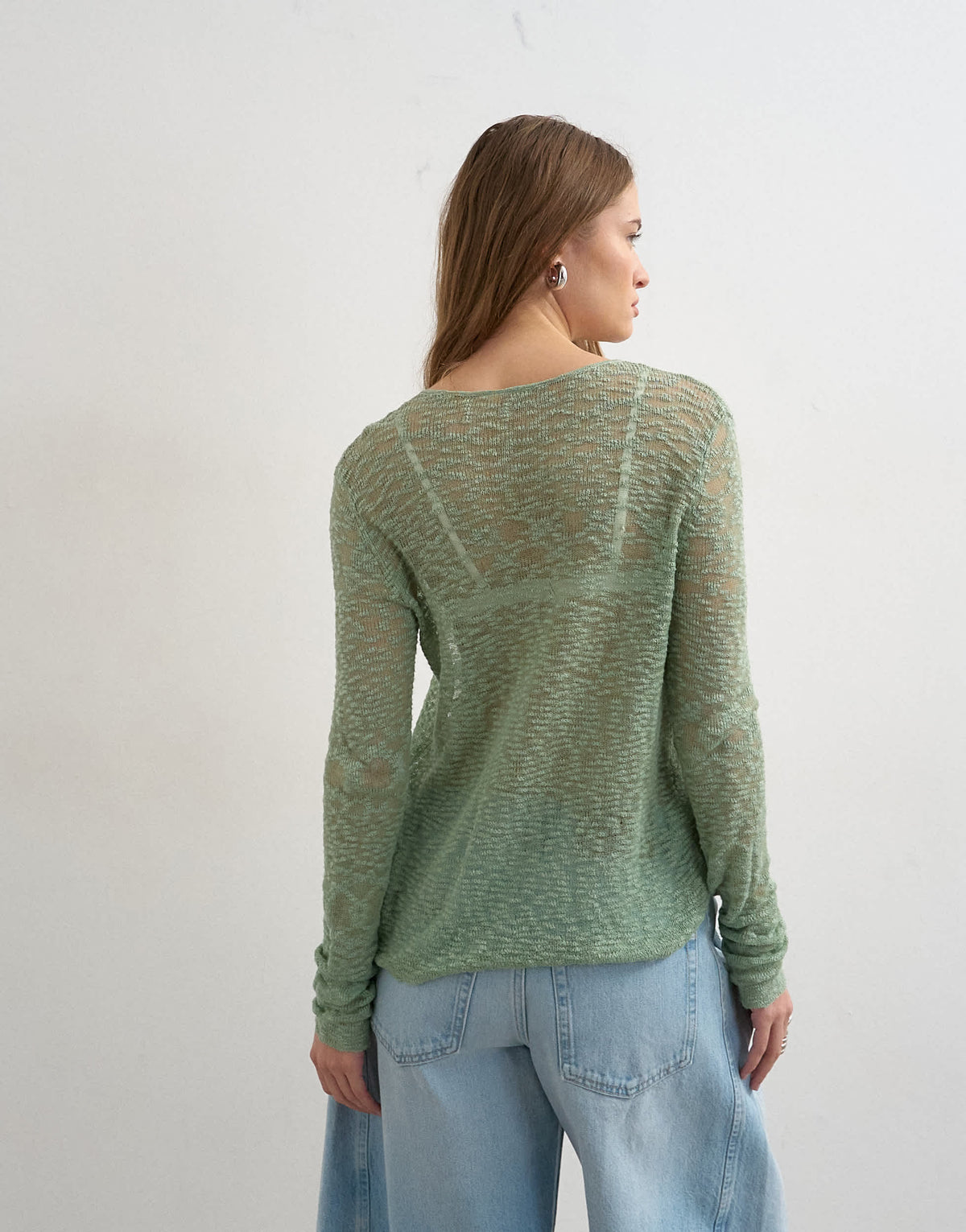 Topshop knitted fine long sleeve ruched top in sage