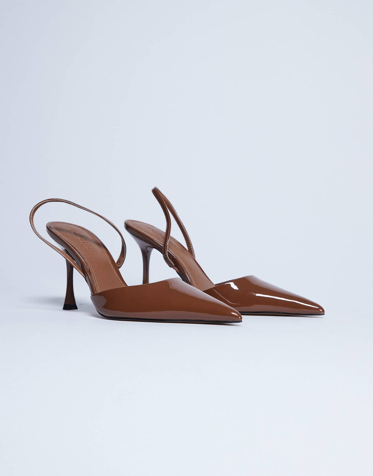 Topshop Angel high heeled court shoe in tan patent