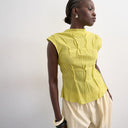 Topshop sleeveless pin tuck crinkle top in green