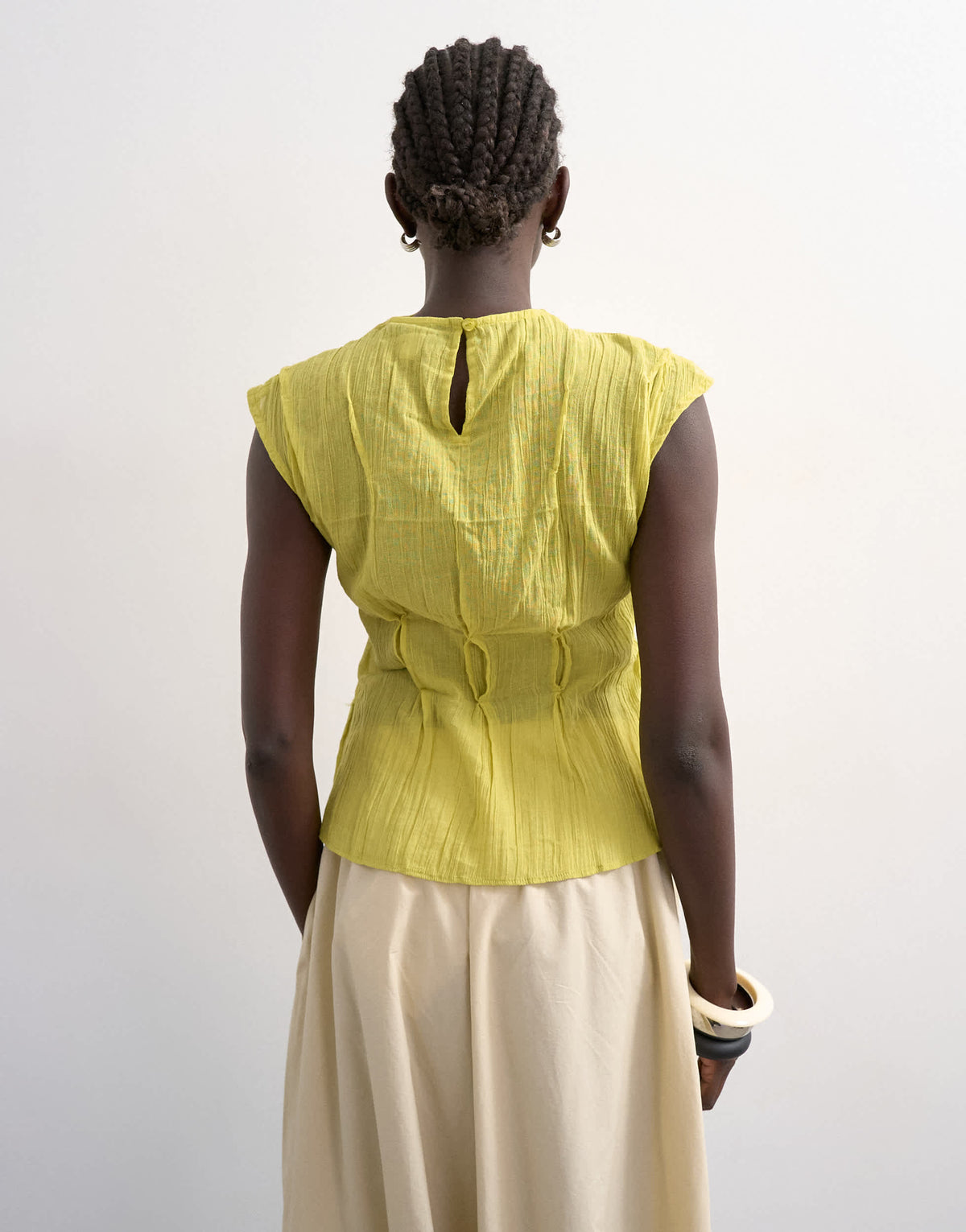 Topshop sleeveless pin tuck crinkle top in green