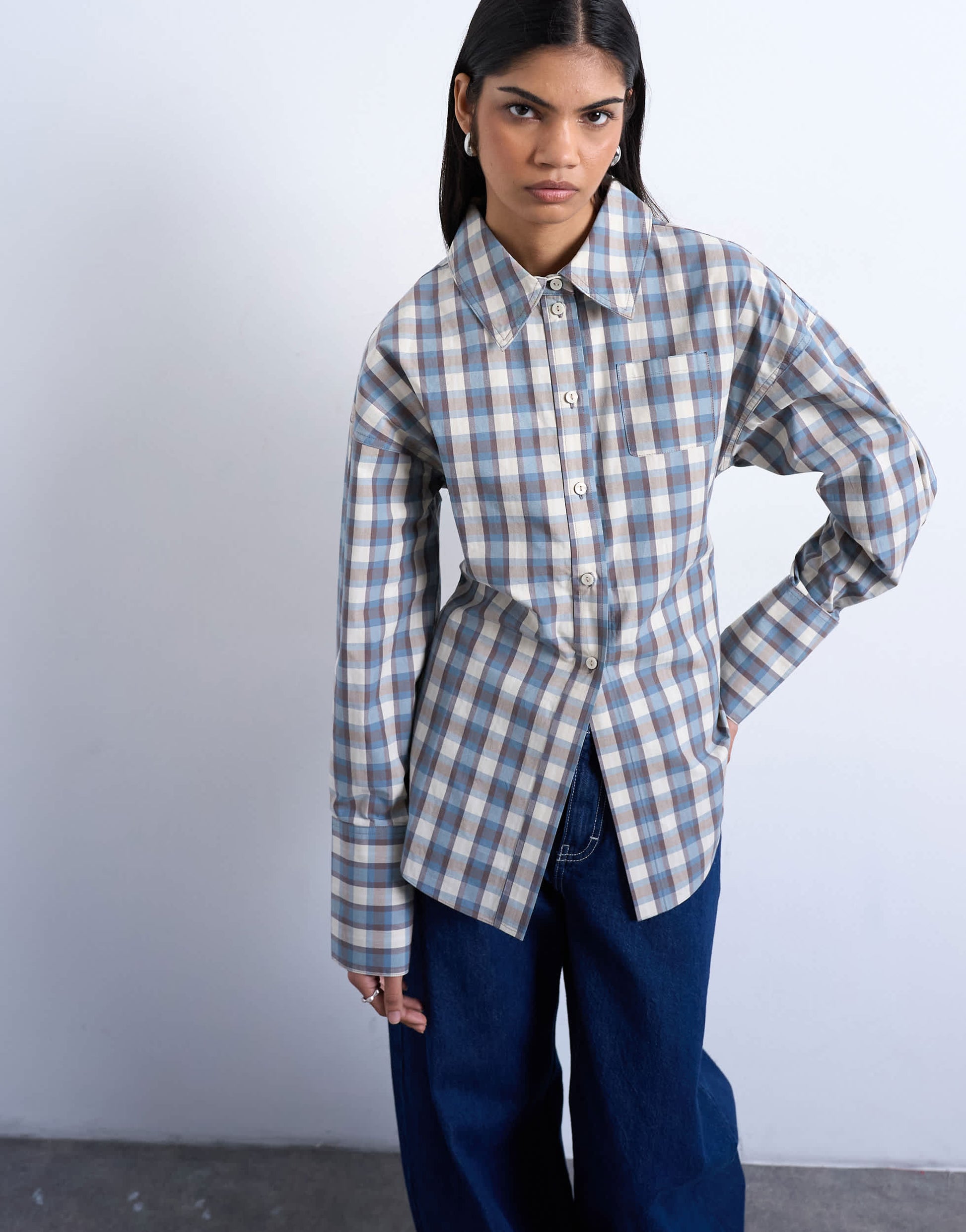 Topshop deep cuff shirt in check print