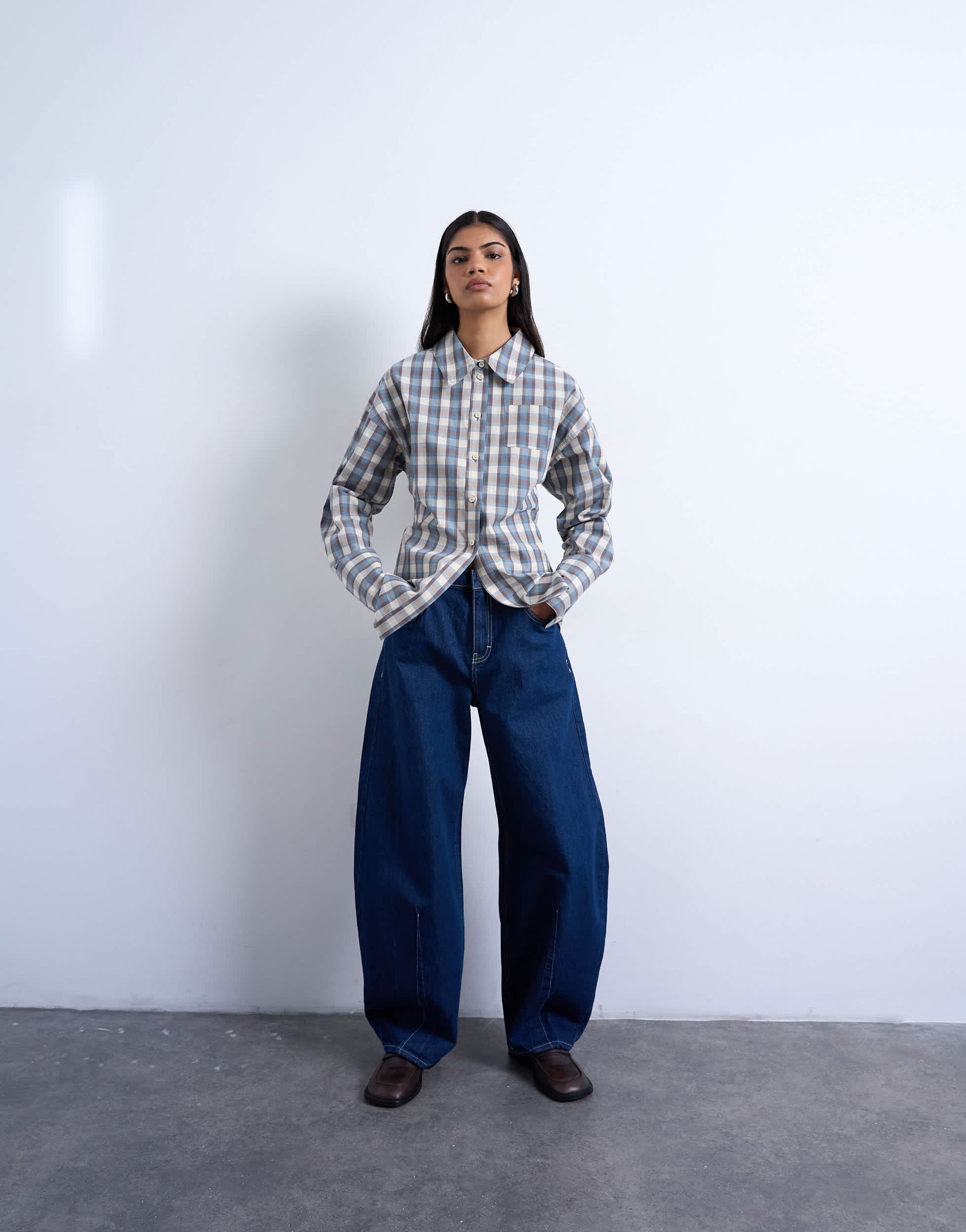 Topshop deep cuff shirt in check print
