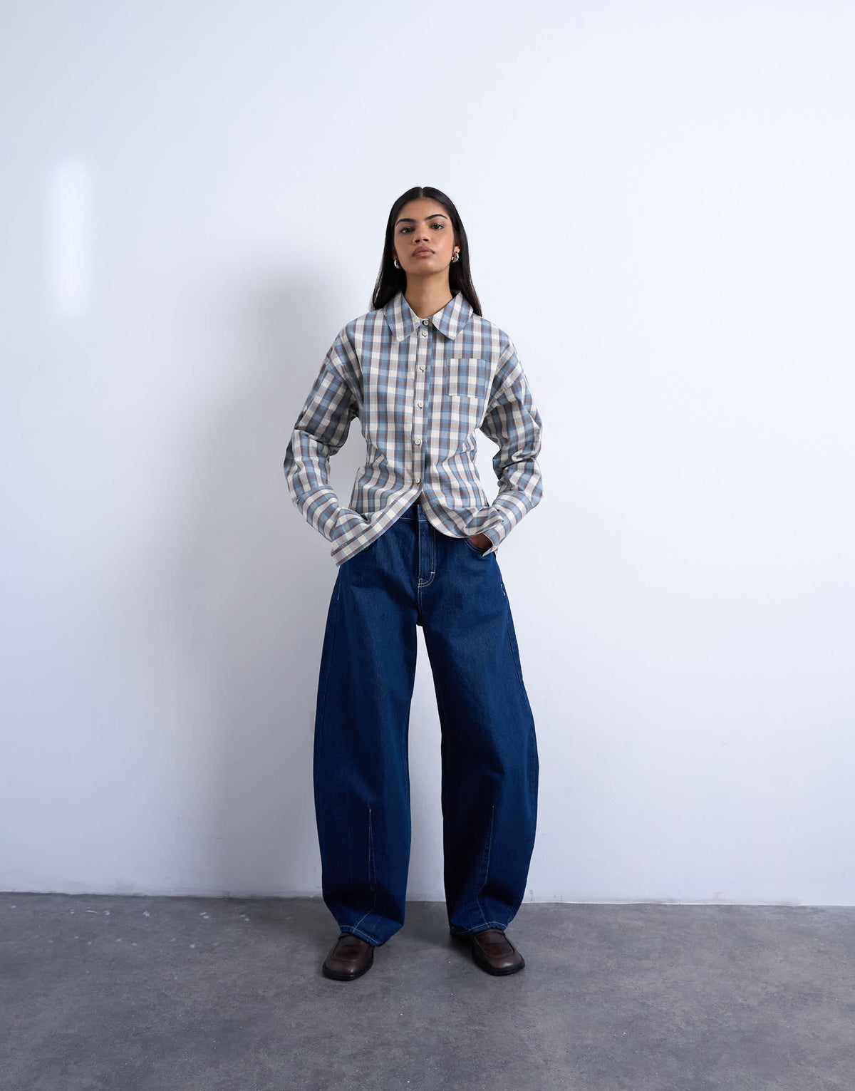 Topshop deep cuff shirt in check print