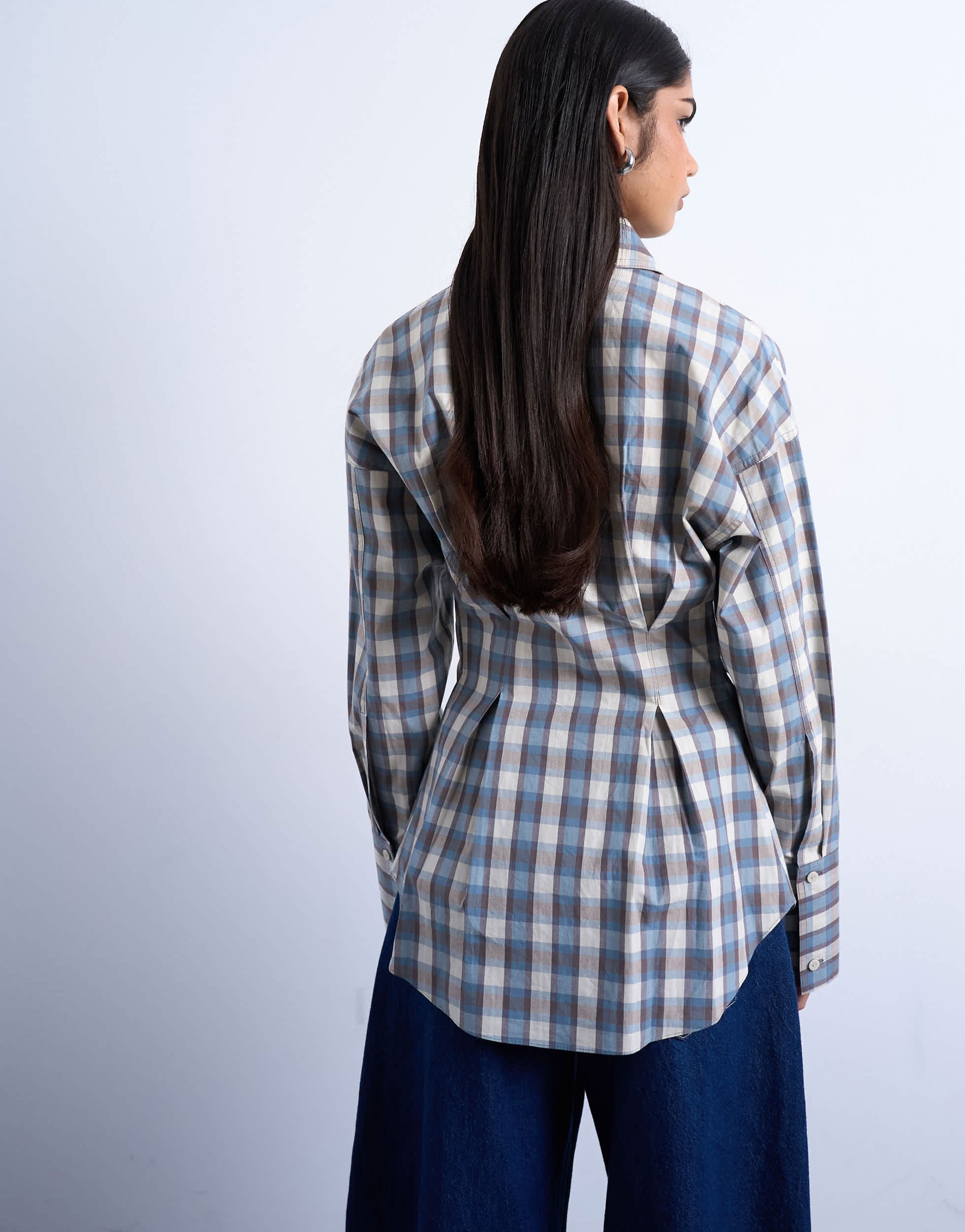Topshop deep cuff shirt in check print