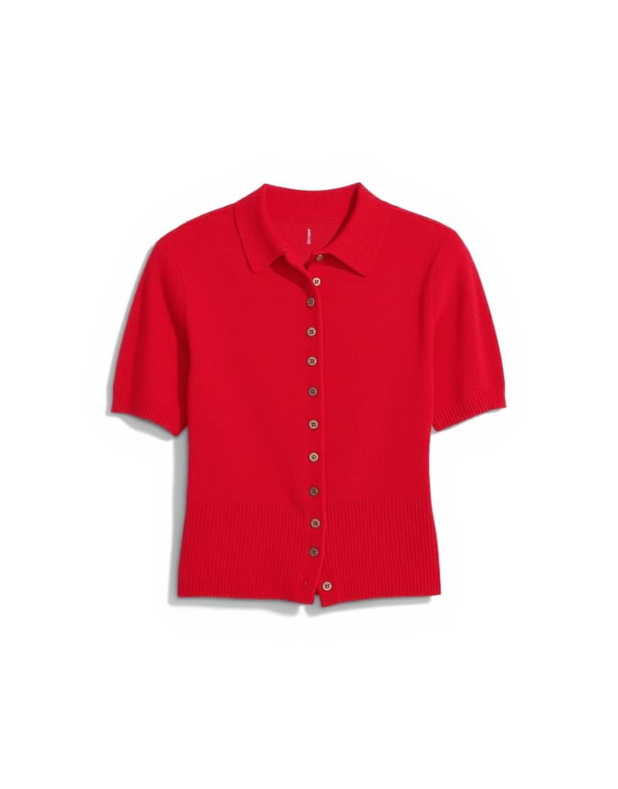 Topshop fine knitted towelling cinch waist polo in red
