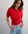 Topshop fine knitted towelling cinch waist polo in red