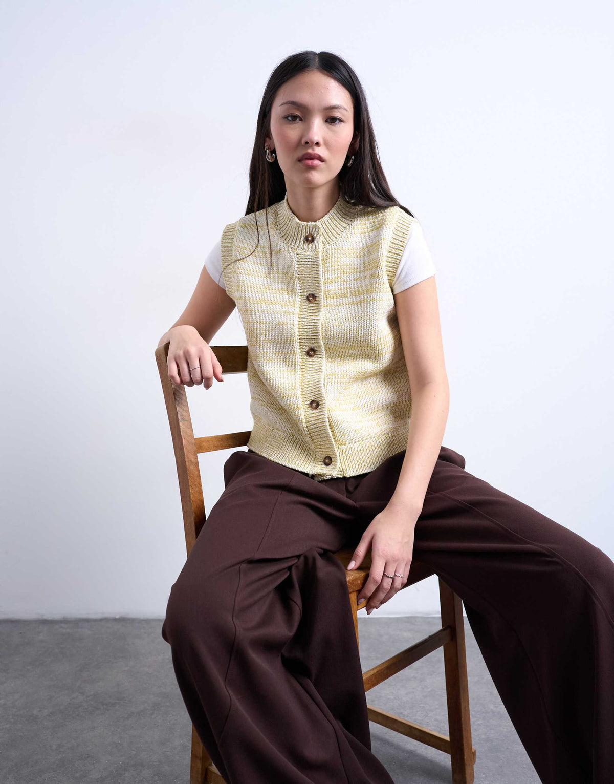 Topshop knitted twist yarn waistcoat in chartreuse yellow