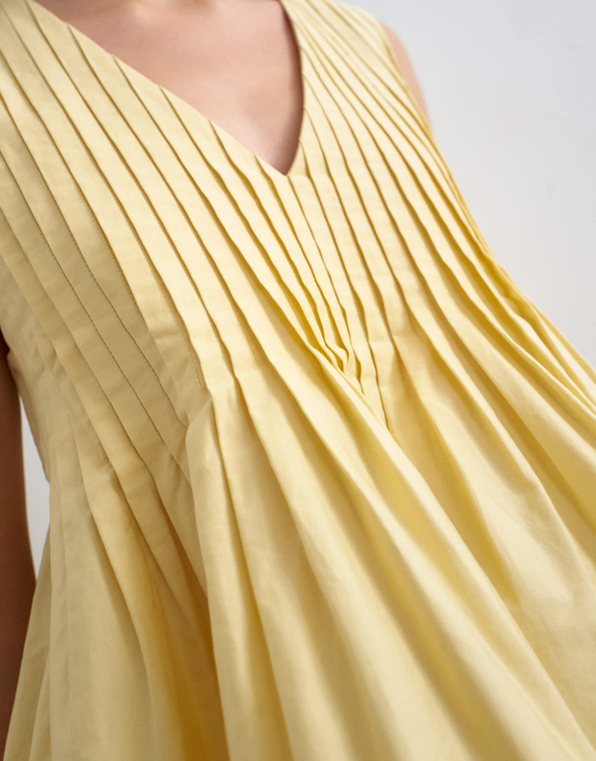 Topshop v neck pintuck detail a line top in lemon yellow