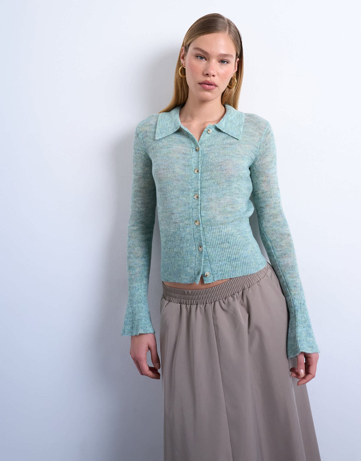 Topshop knitted sheer collared cardigan in mint