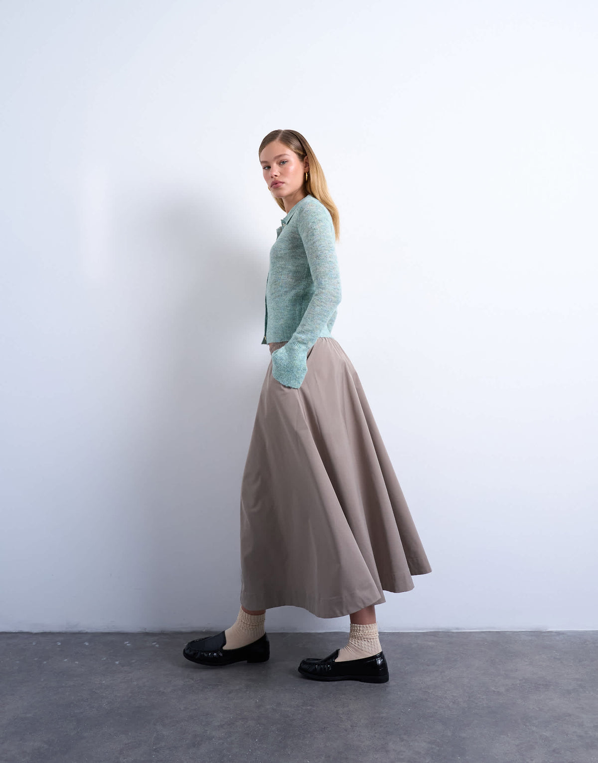Topshop knitted sheer collared cardigan in mint