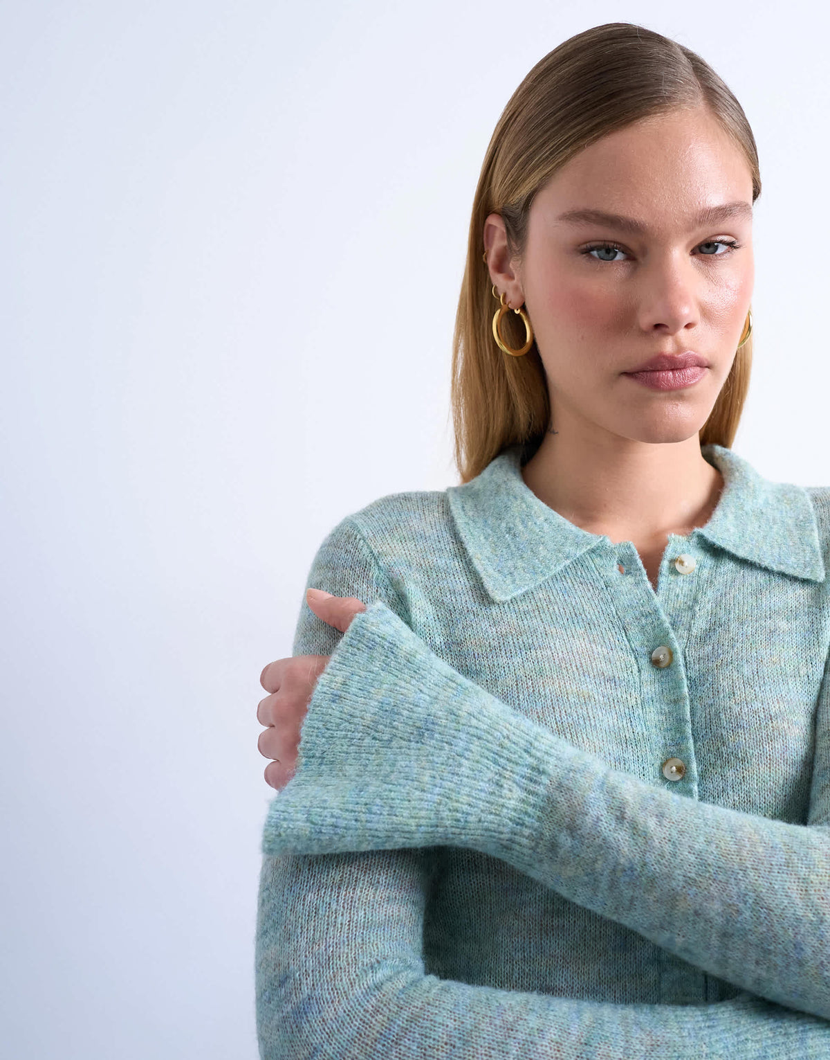 Topshop knitted sheer collared cardigan in mint