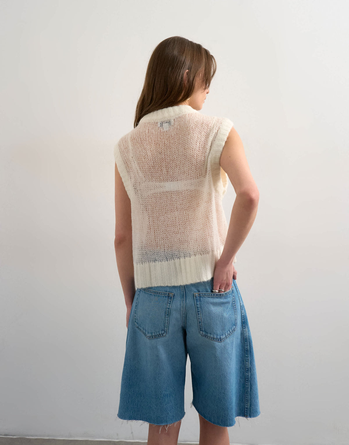 Topshop knitted sheer embroidered floral vest in ivory