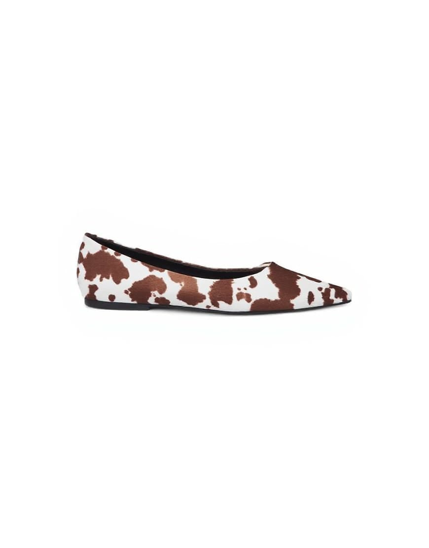 Topshop Ace point toe flat shoe in cow print hair on real leather 