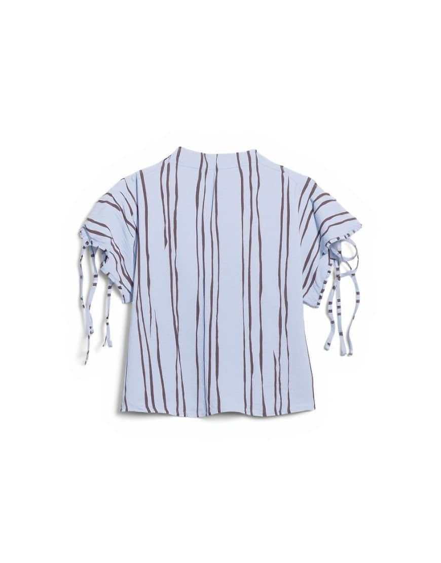 Topshop draped high neck top with tie in blue stripe