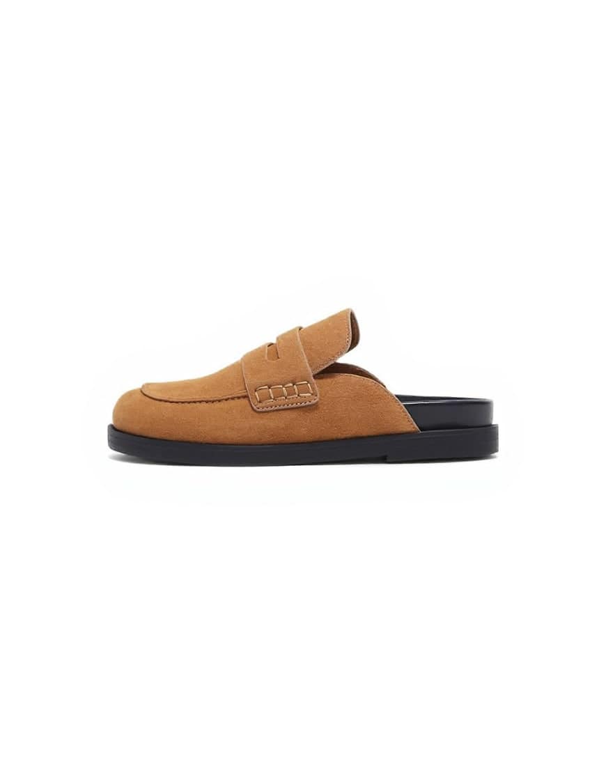 Topshop Addie real suede mule loafer in tan