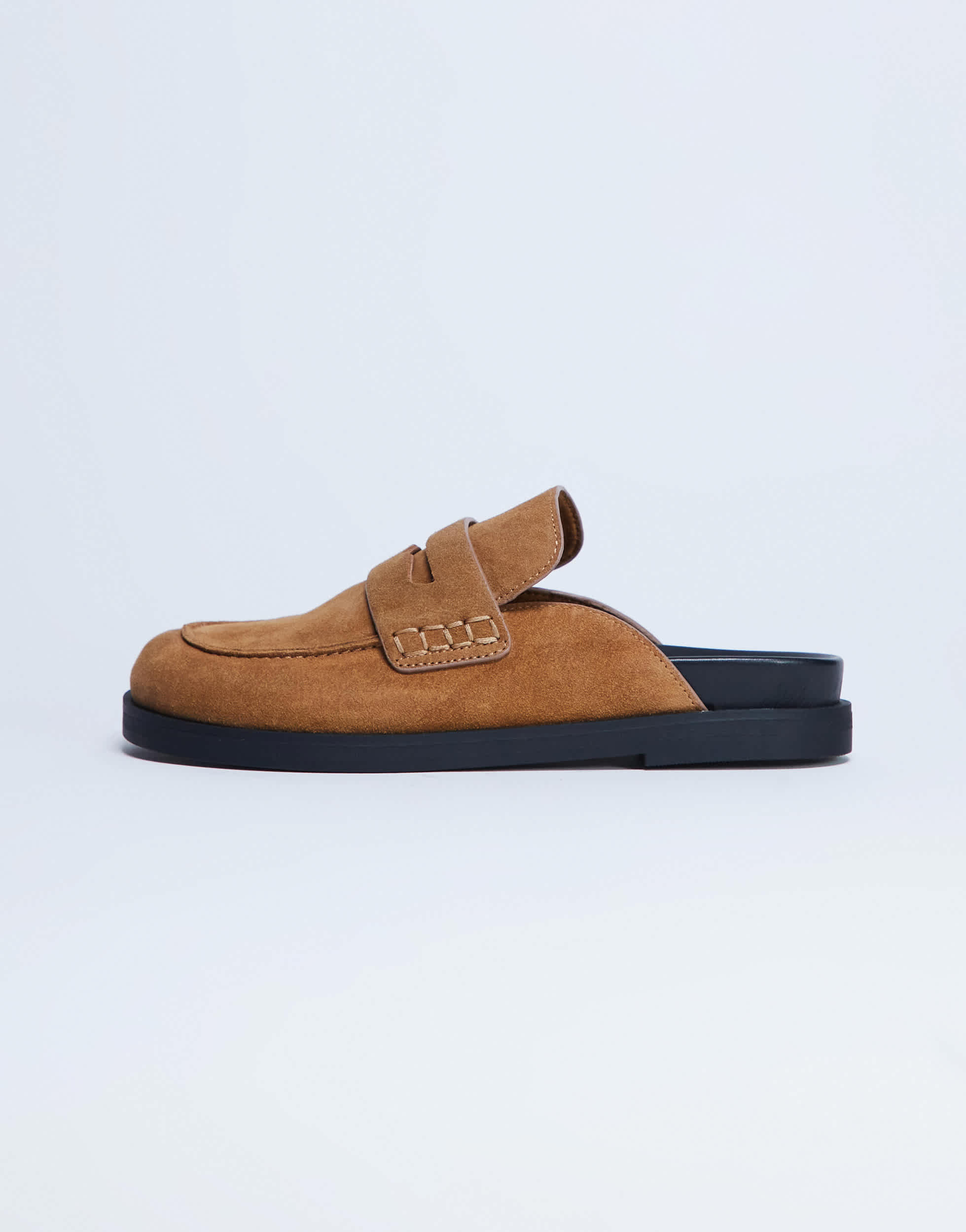 Topshop Addie real suede mule loafer in tan