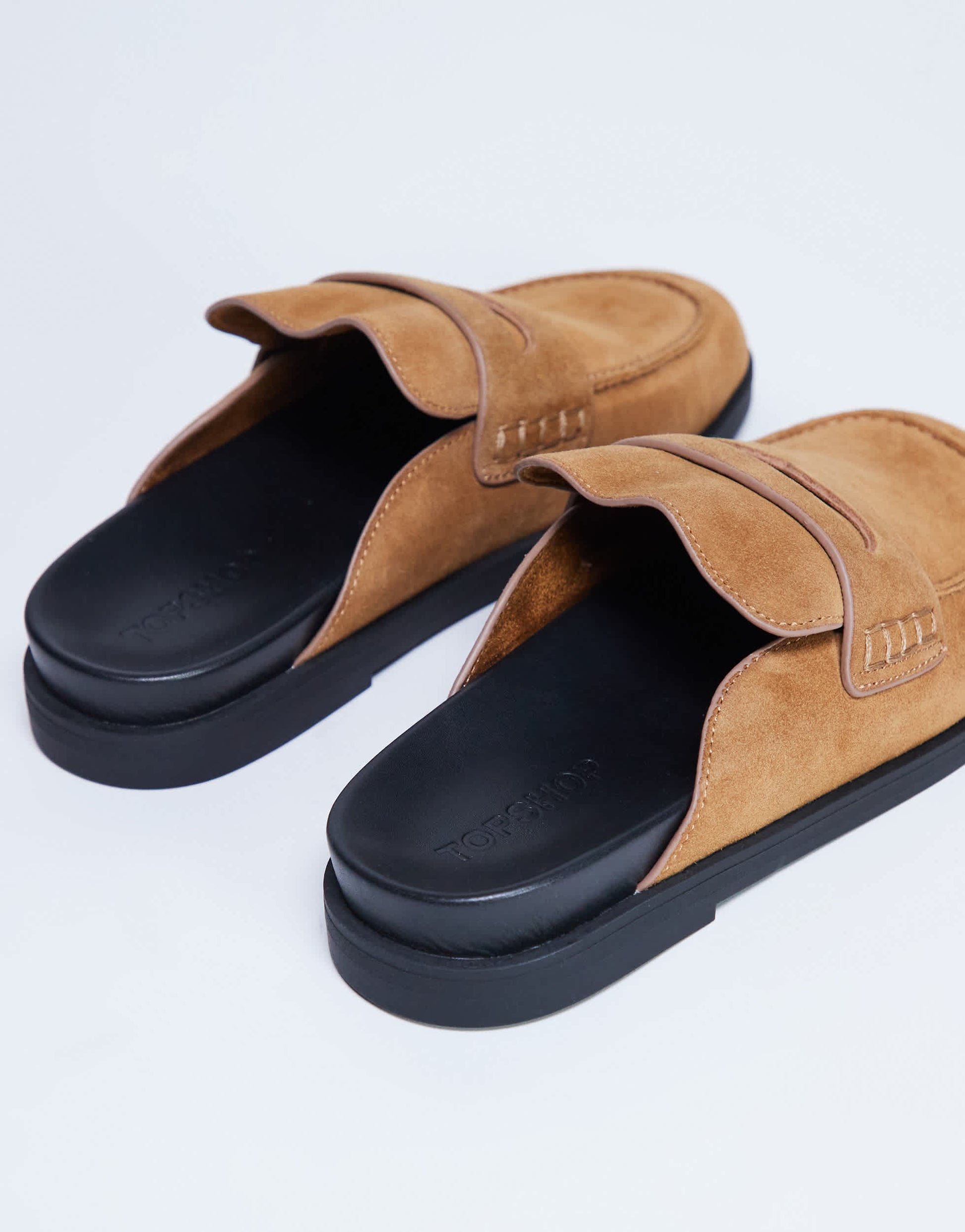 Topshop Addie real suede mule loafer in tan
