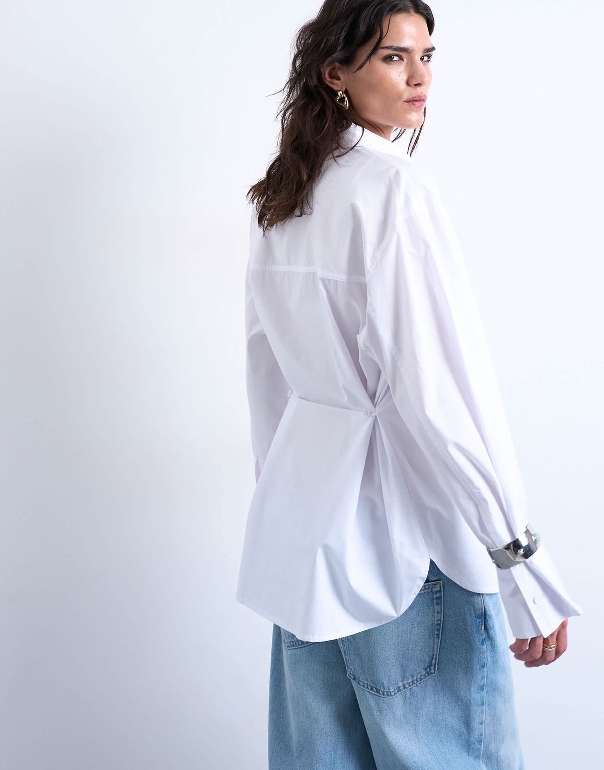 Topshop darted cuff oversized shirt in white