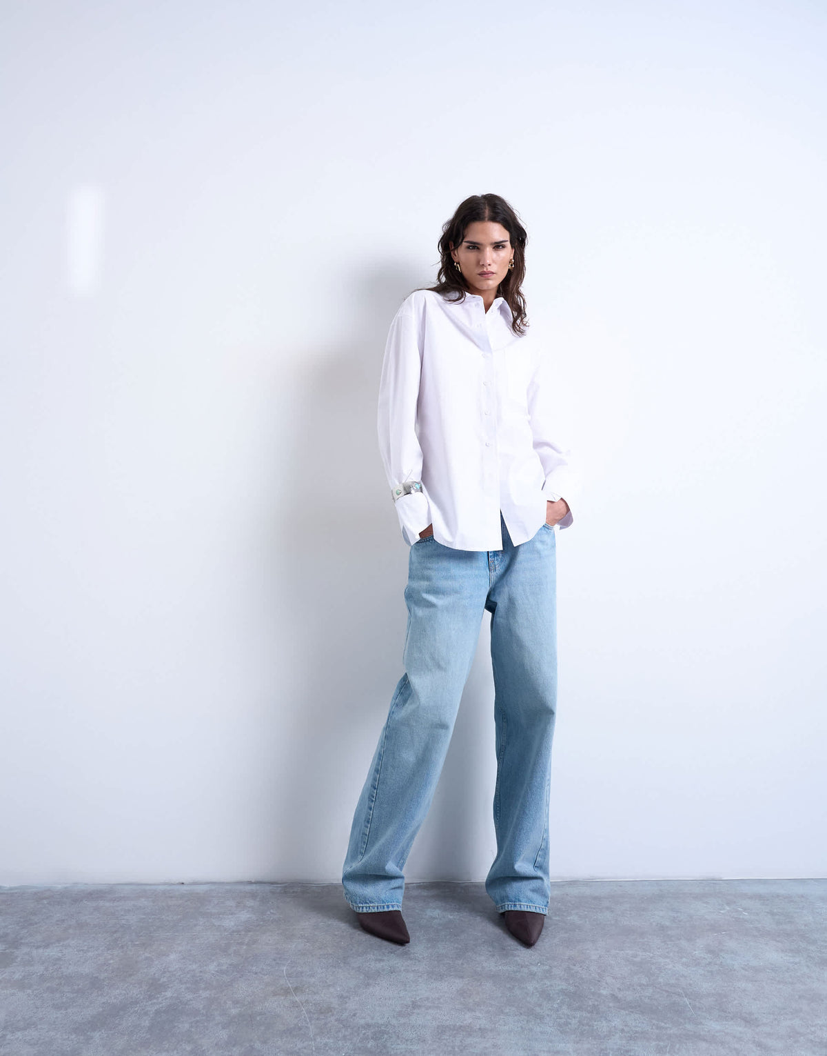 Topshop darted cuff oversized shirt in white
