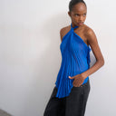 Topshop knot halter top with pleated fabric in cobalt blue