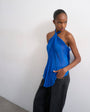 Topshop knot halter top with pleated fabric in cobalt blue